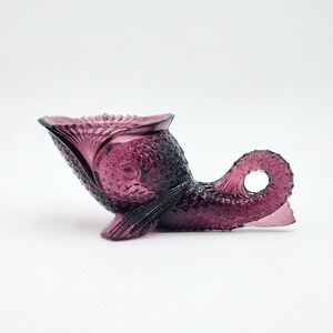 Kemple Glass Purple Carnival Glass Dolphin Candy Dish Trinket Bowl 7.25" Whimsy